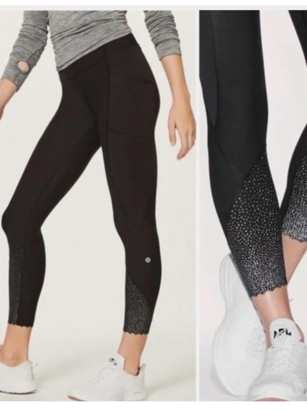 lululemon athletica Black Ankle Leggings with Speckled & Scalloped Hem